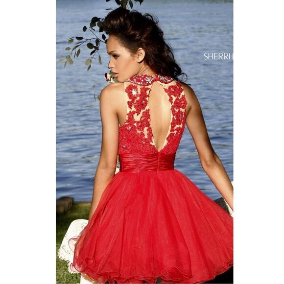 Sherri Hill 21227 red homecoming prom wedding rhinestone tutu sequence dress ￼ - Picture 2 of 14